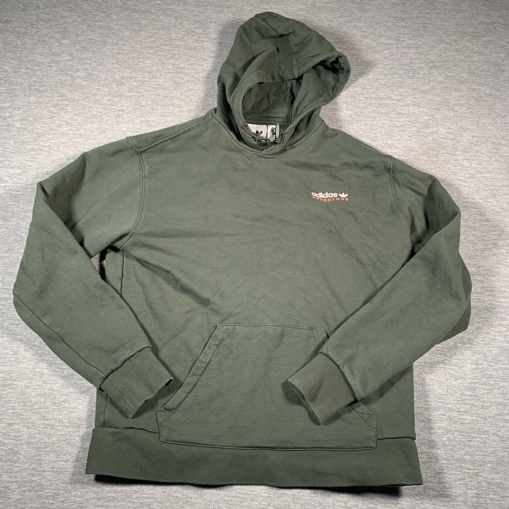 Adidas Hoodie Mens Medium Green Adventure Trefoil Pullover Sweatshirt Cotton